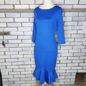 • NWT Vfshow Women's Solid Blue 3/4 Sleeve Mermaid Bodycon Dress Size Medium